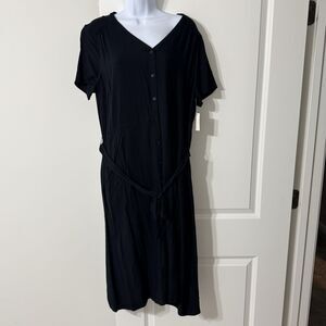 Amazon Essentials Black SS Button Front Shirt Dress With Waist Belt | NWT Large